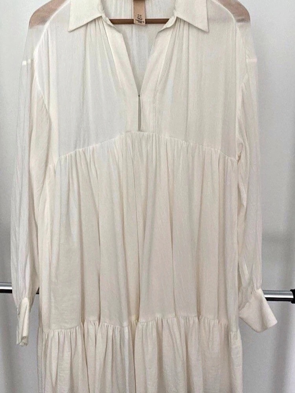 H&M Tiered Cotton Shirt Dress White Mini